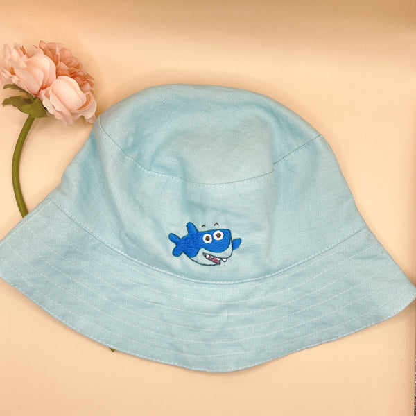Baby Shark Embroidered Linen Baby Hat – Summer Bucket Hat for Toddlers & Kids