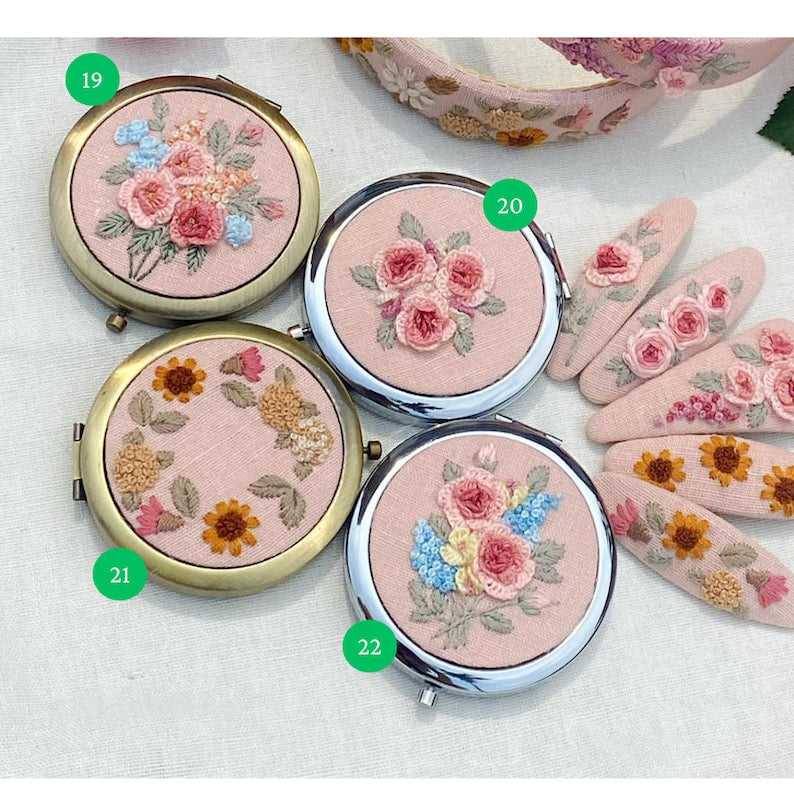 Wild flower Embroidered Compact Mirror Comes With a Drawstring Bag - Stitchery Zone