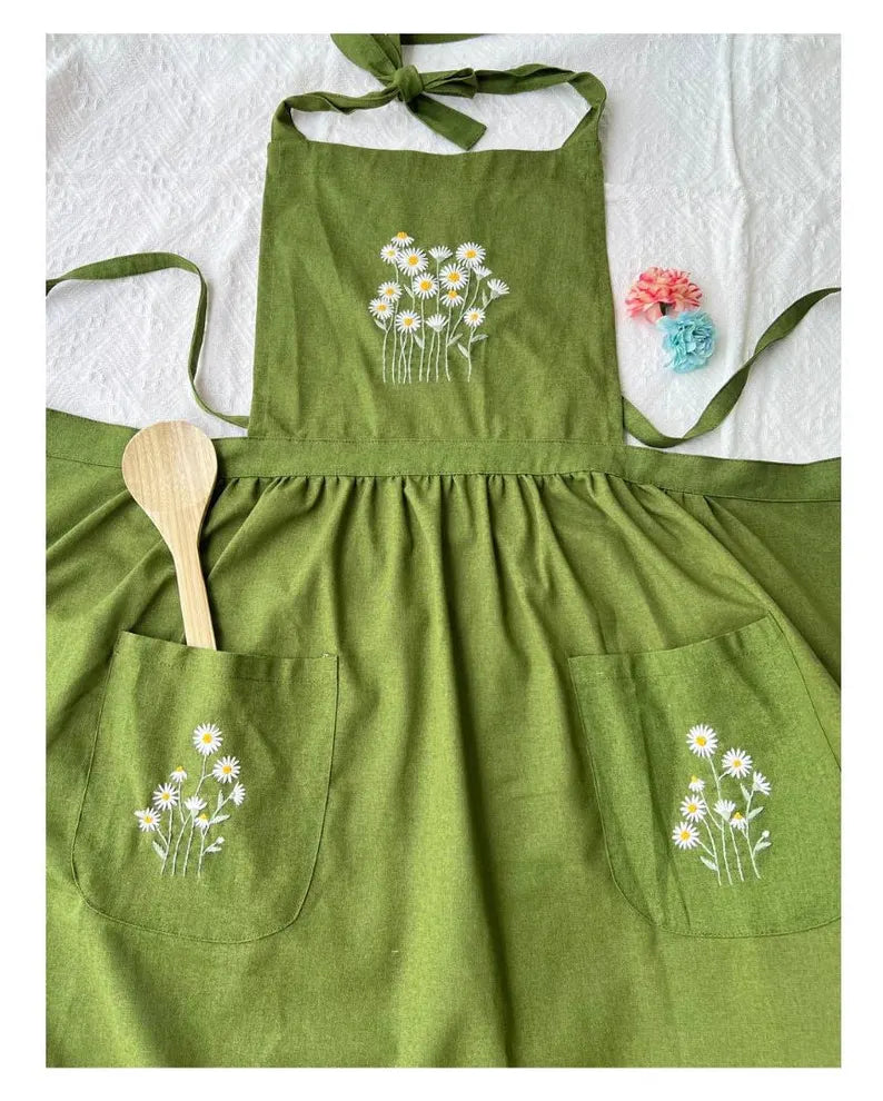 Daisy Embroidered Apron For Women - Stitchery Zone