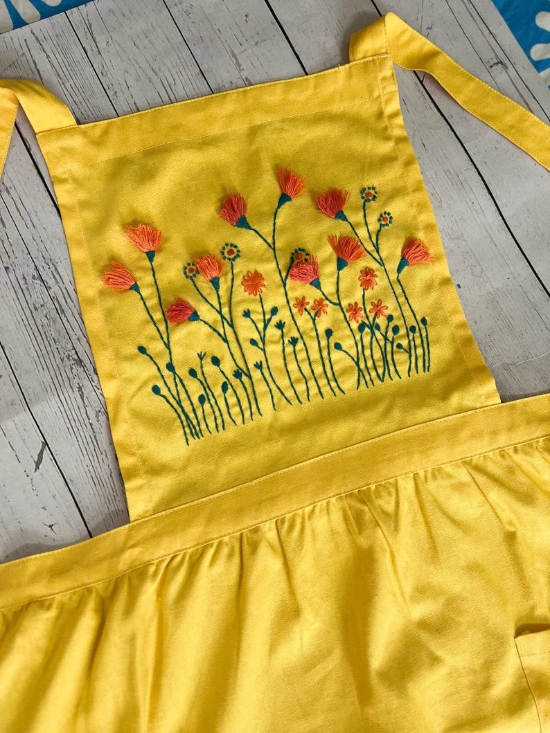 Floral Embroidered Apron For Women - Stitchery Zone