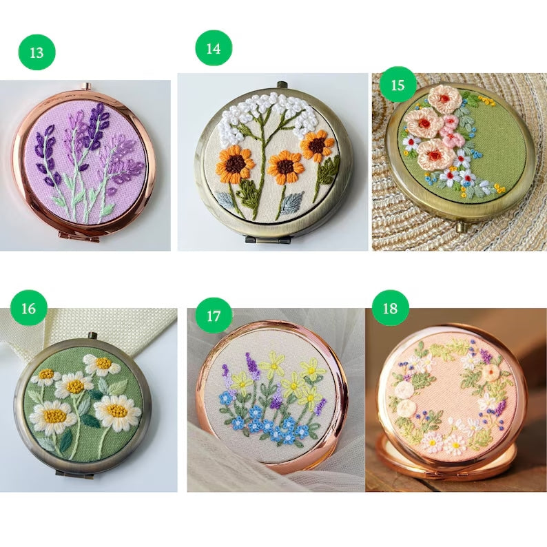 flower Embroidered Compact Mirror