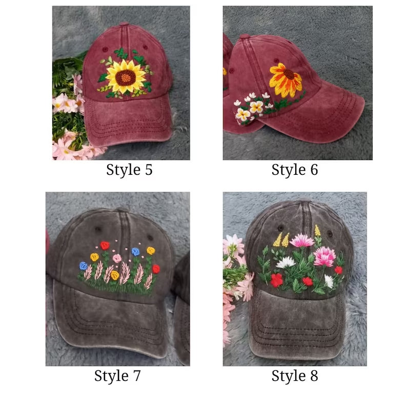 Hand Embroidery Floral Hat - Stitchery Zone