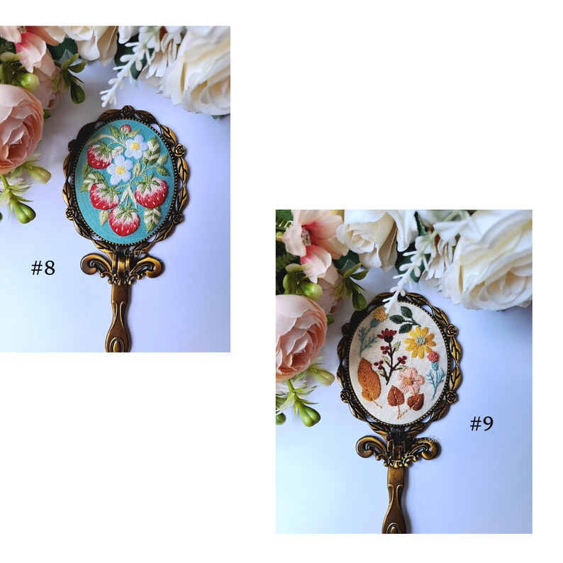 Flower Embroidery mirror with handle - Stitchery Zone