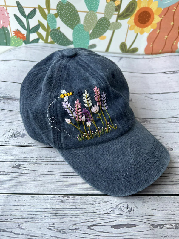 Hand Embroidery Floral Hat - Stitchery Zone