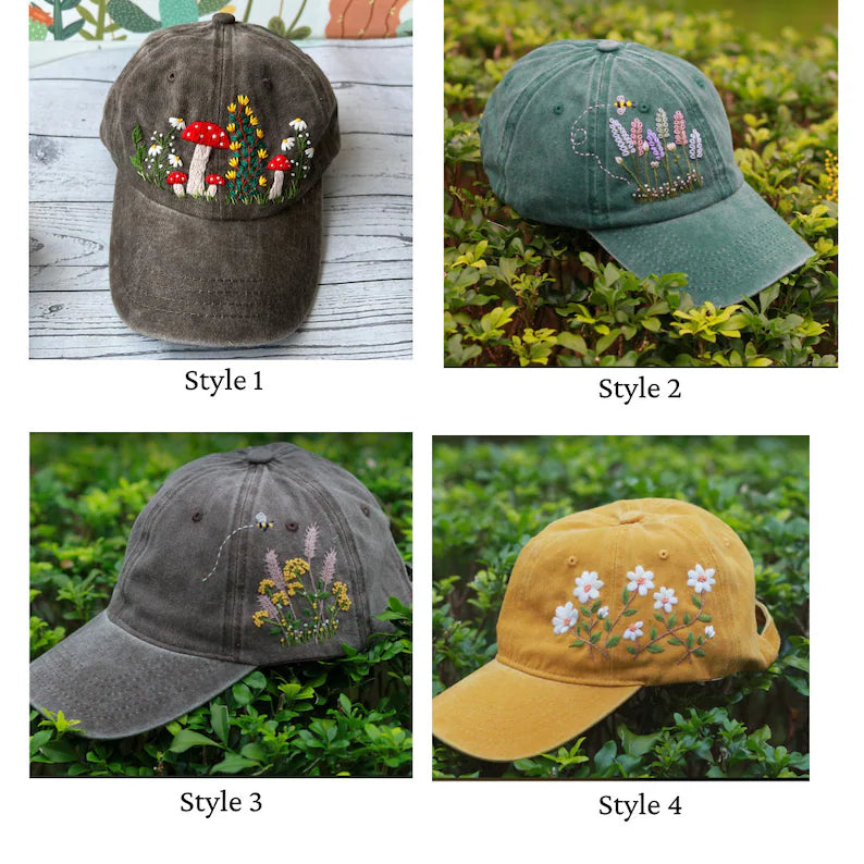 Hand Embroidery Floral Hat - Stitchery Zone