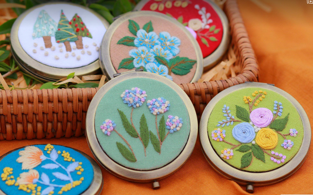 Handmade Embroidered Compact Mirror