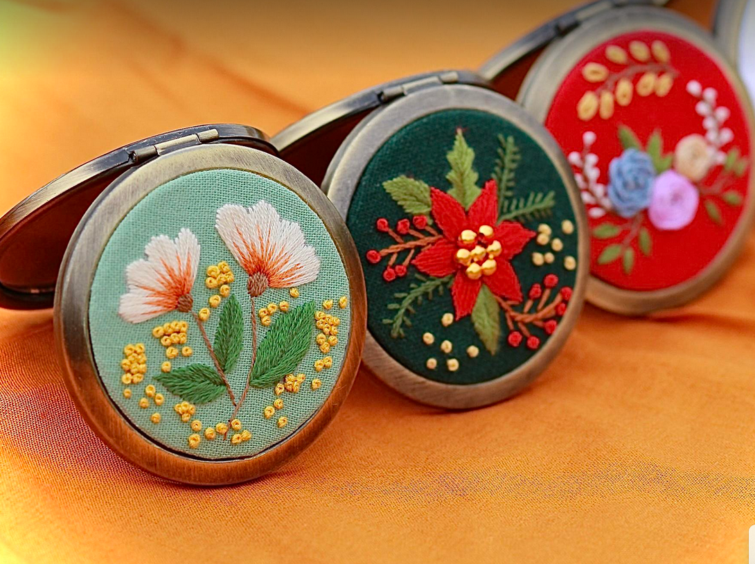 Handmade Embroidered Compact Mirror