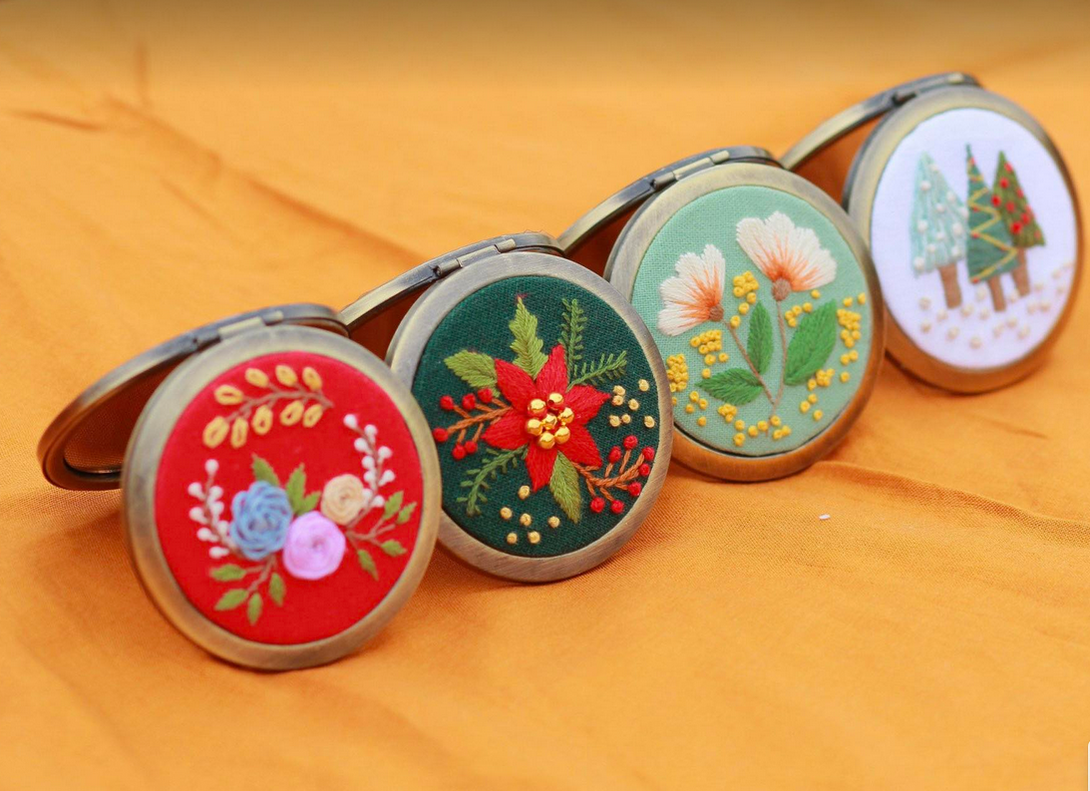 Handmade Embroidered Compact Mirror