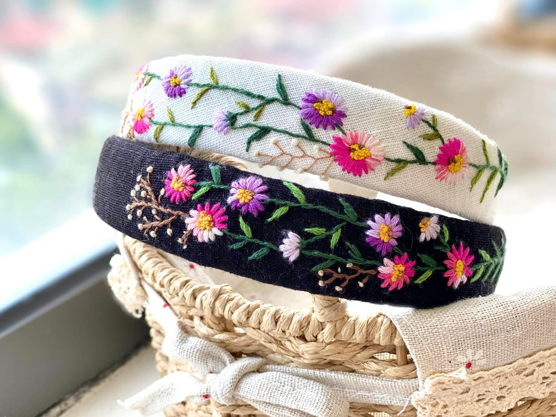 Handmade Floral Embroidered Headband