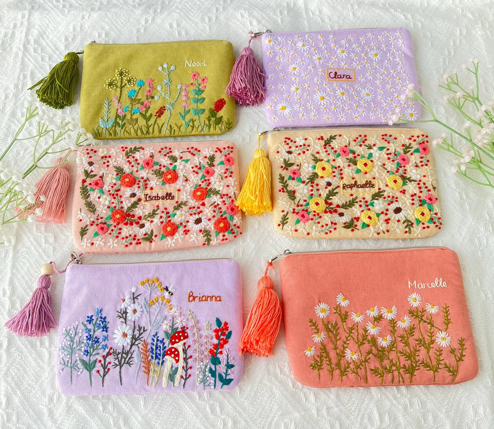 Personalized Hand Embroidered Flower Bag Stitchery Zone