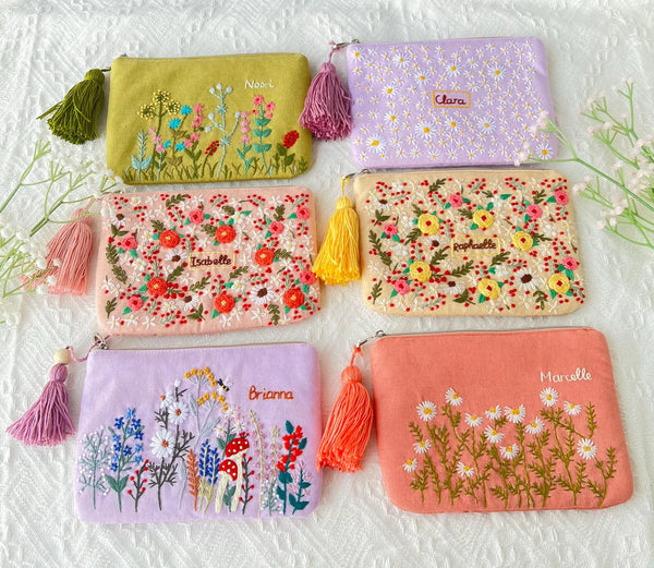 Personalized Hand Embroidered Flower Bag