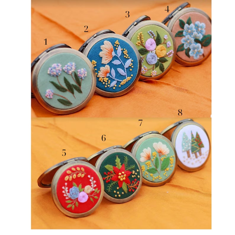 Small Decorative Mirror with Flowers Embroidery - Stitchery Zone