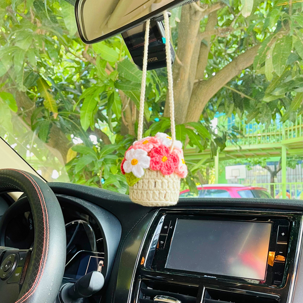 Crochet Flower Plant Car Hanging Accessories, Custom Plant Tag, Handmade Car Decor, Boho Car Interior Decor, Personalized Gift