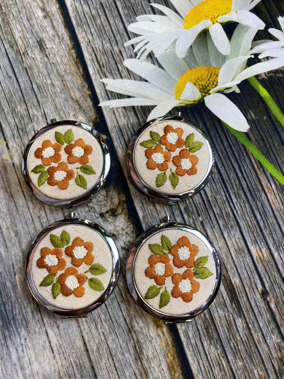 Wild flower Embroidered Compact Mirror