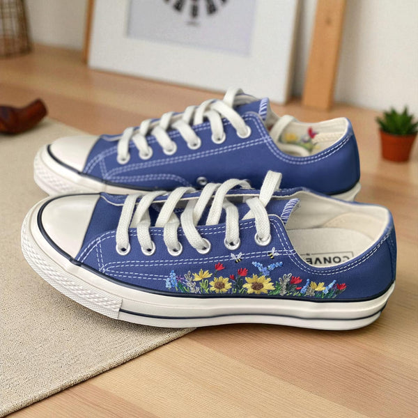 Stitchery Zone embroidered shoes with Stunning Sunflower Embroidery Design comfortable wedding shoes for bride