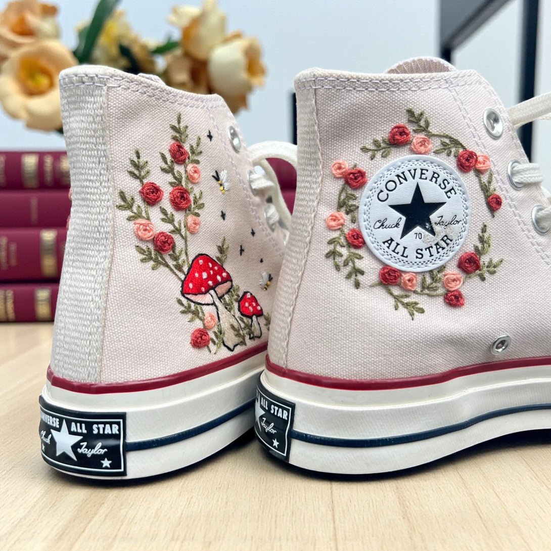 Converse Mushroom Sneakers with Floral Embroidery and Iconic Logo for Stylish Footwear