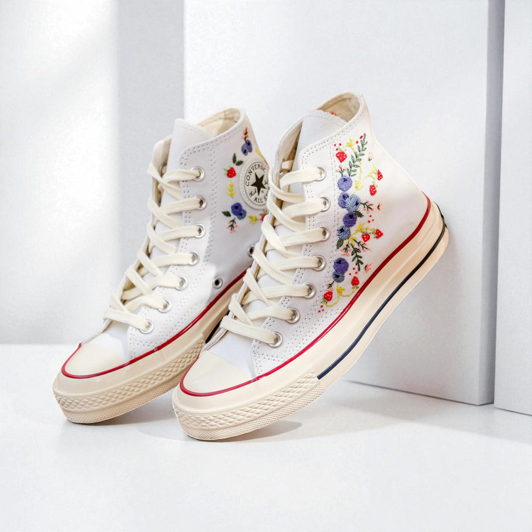 Converse Strawberry Shoes with floral embroidery for stylish and trendy footwear