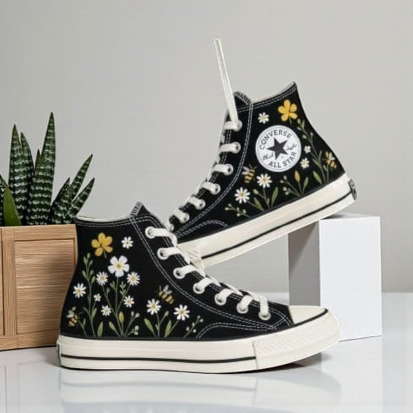 Daisy Embroidered Converse Shoes featuring a floral design and classic Converse style