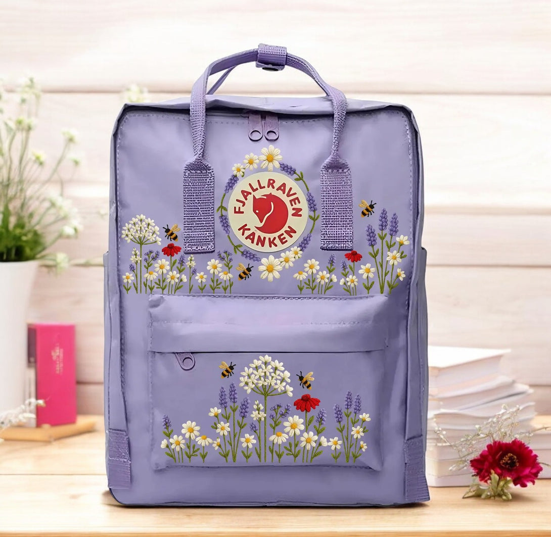 Purple Fjallraven Kanken Backpack with Floral Design for girls backpacks for school