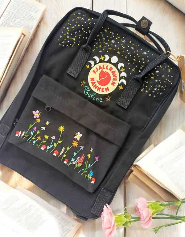 Fjallraven Kanken backpack laptop with colorful floral design and stitched details for stylish organization