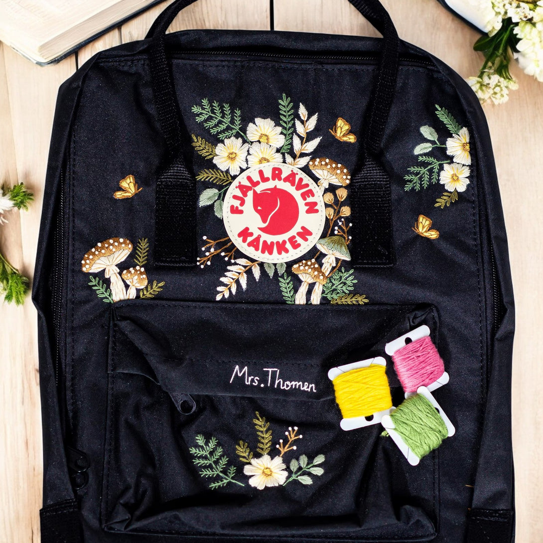 Fjallraven Kanken Laptop 15 Backpack with Floral Embroidery and Personalized Detail