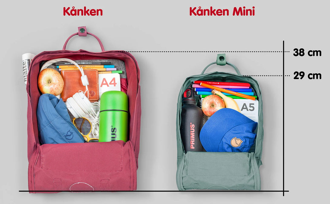 Stitchery Zone personalized children's backpack in red and green shown open with school supplies inside