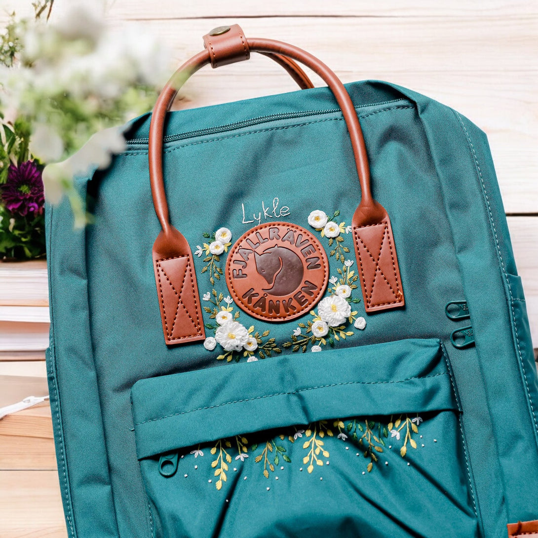 Stitchery Zone Floral Embroidered School Backpack with Stylish Leather Accents