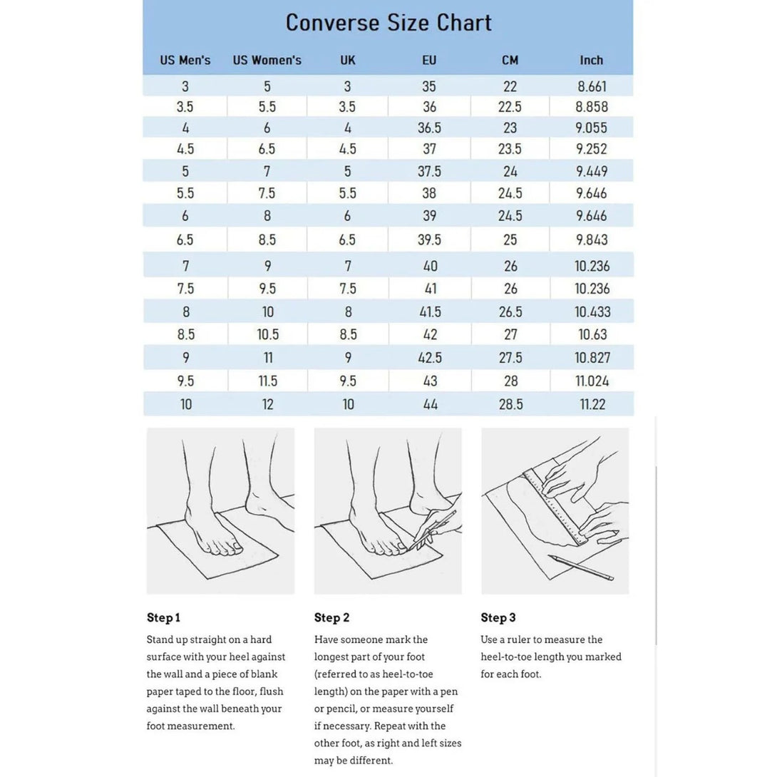 Converse size chart and foot measurement steps for Xmas Embroidery Converse embroidered shoes