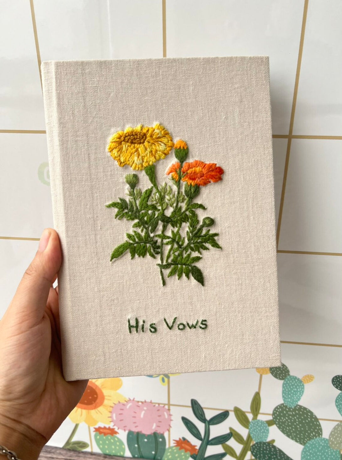 Marigold Flower Embroidered Journal A5 - Stitchery Zone