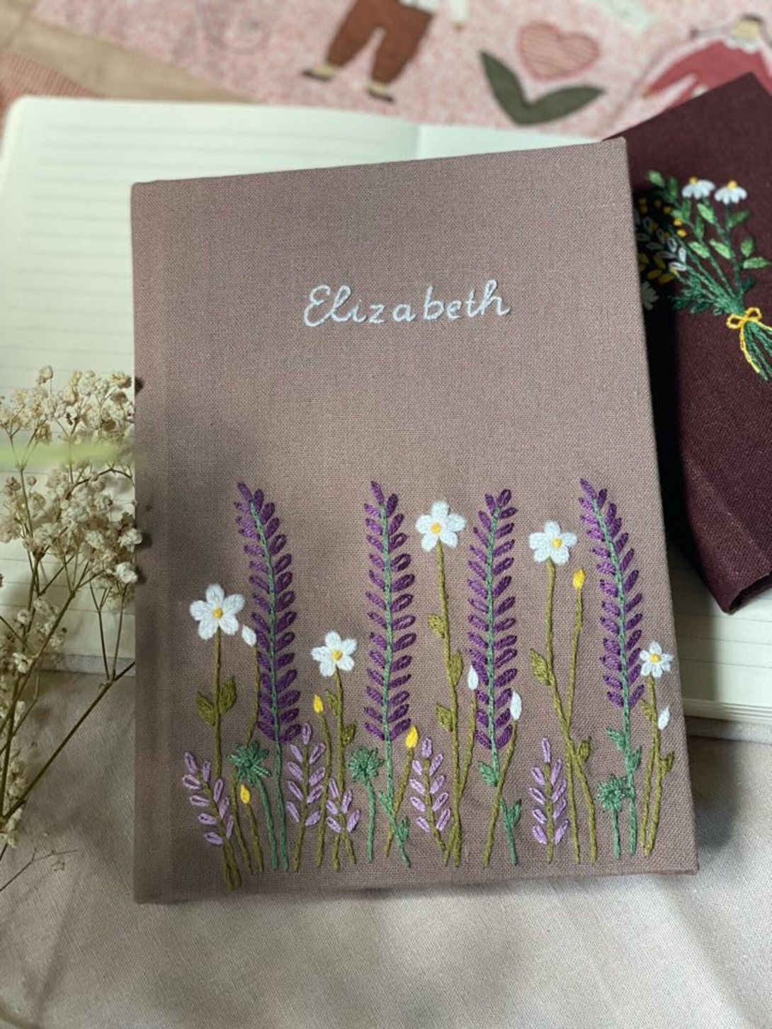 Lavender Embroidered Personalized Journal A5 - Stitchery Zone