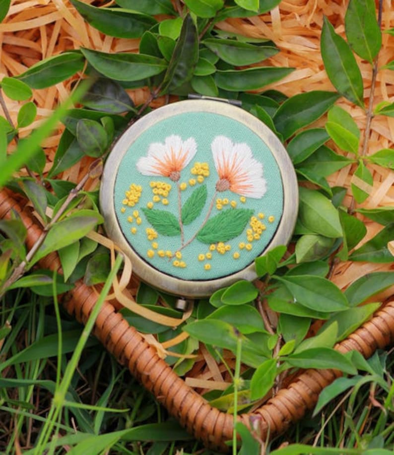 Small Decorative Mirror with Flowers Embroidery - Stitchery Zone