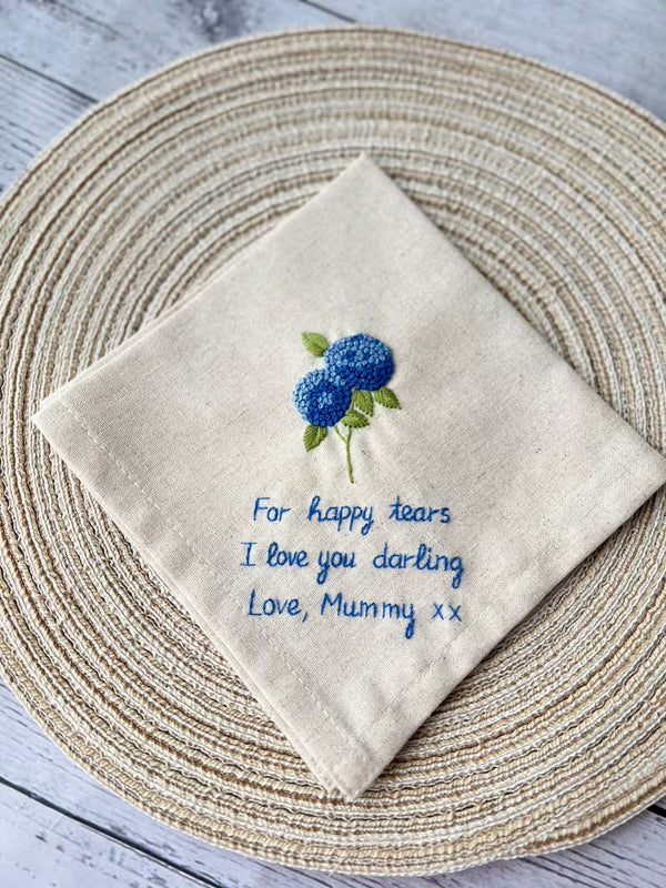 Personalized Embroidered Hydrangea Handkerchiefs - Stitchery Zone