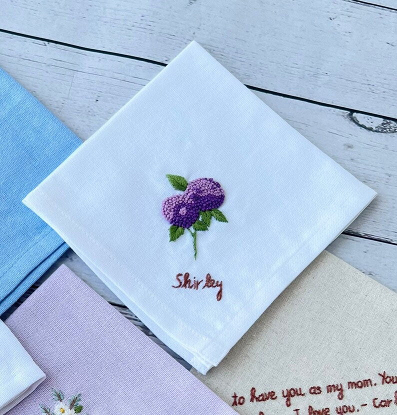 Personalized Embroidered Hydrangea Handkerchiefs - Stitchery Zone