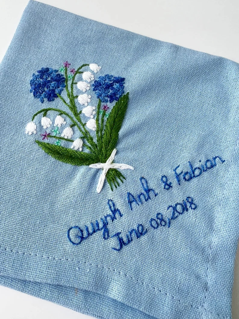 Custom Flower Bouquet Embroidered Handkerchiefs - Stitchery Zone