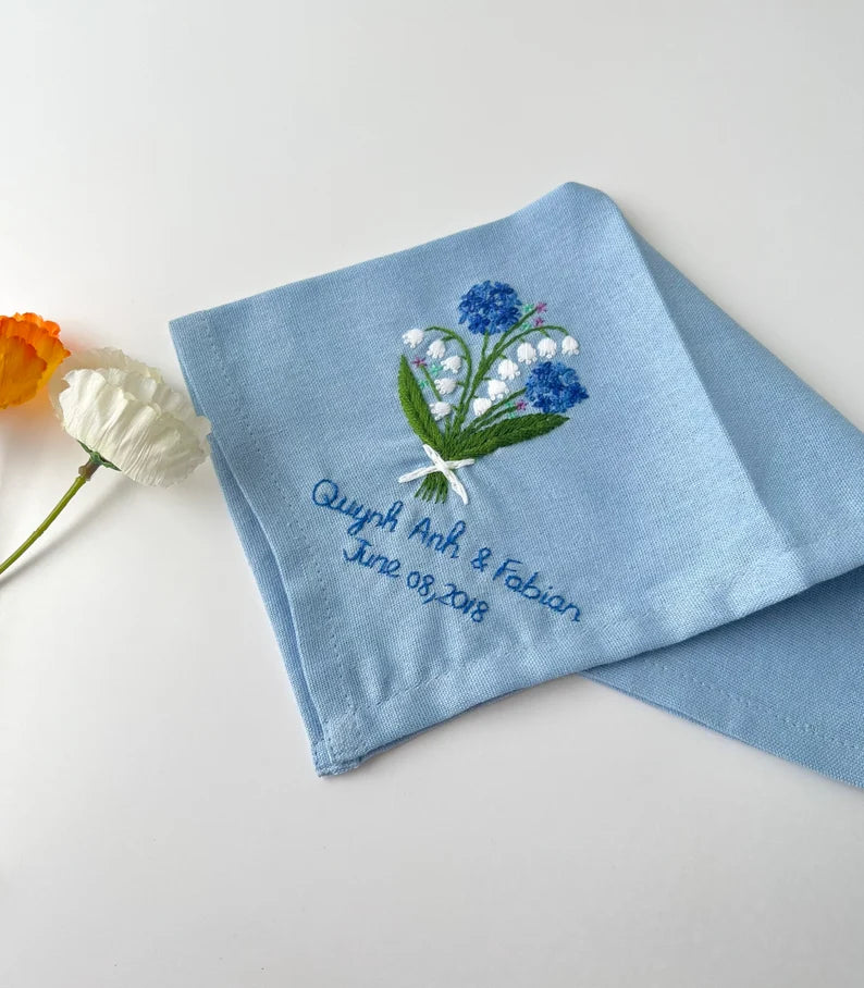 Custom Flower Bouquet Embroidered Handkerchiefs - Stitchery Zone