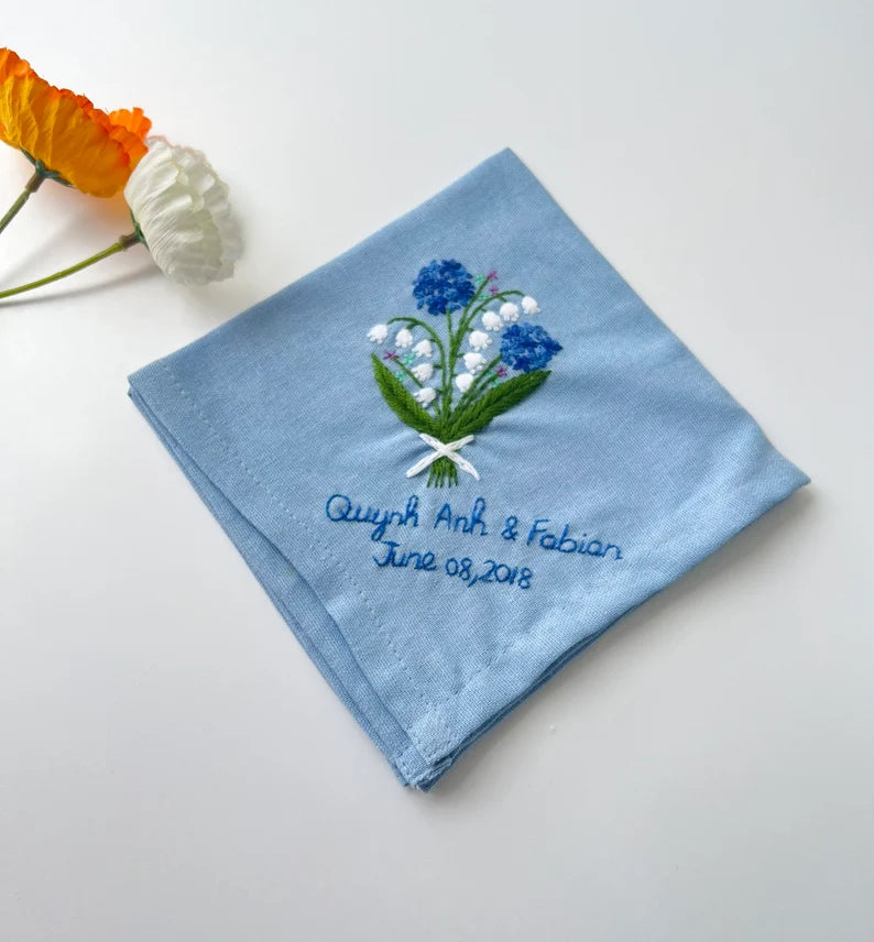 Custom Flower Bouquet Embroidered Handkerchiefs - Stitchery Zone