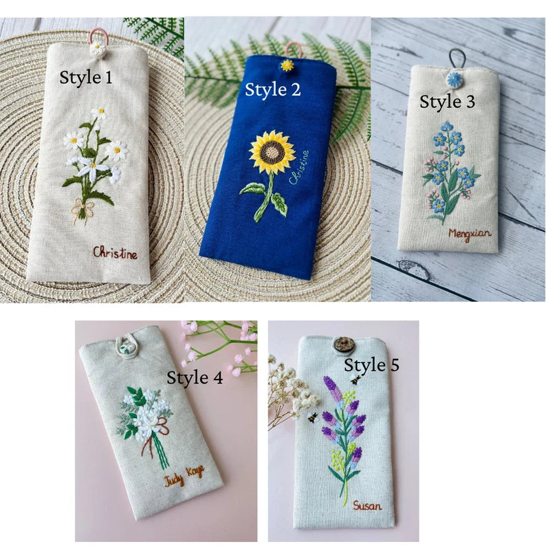 Floral Embroidered Eyeglasses case - Stitchery Zone