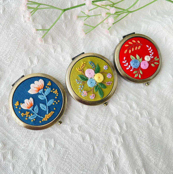 Small Decorative Mirror with Flowers Embroidery