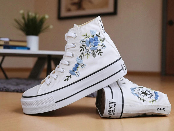 Stitchery Zone Personalized Bridal Sneaker Floral Embroidery