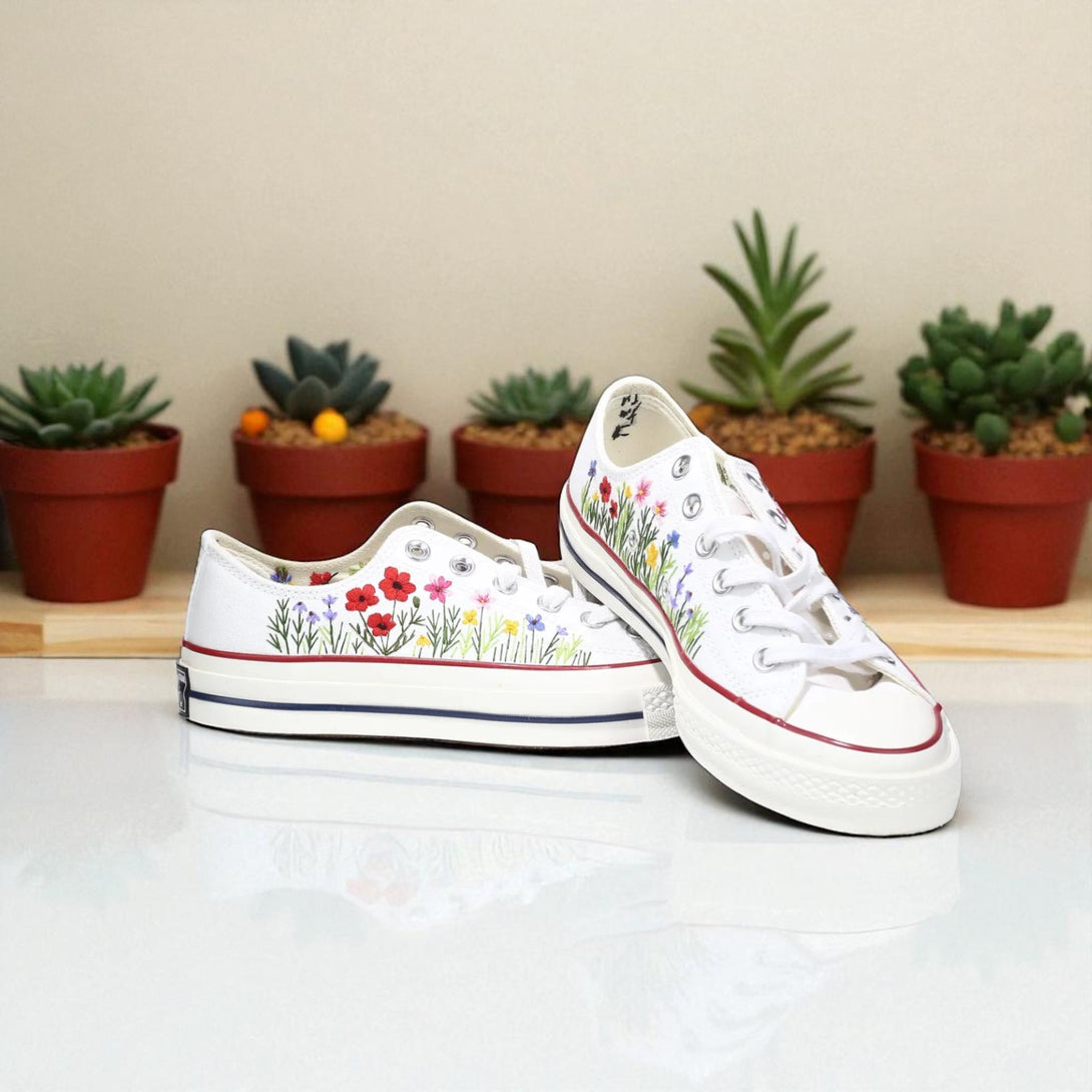 Stitchery Zone embroidered shoes with floral design ladies dress shoes for wedding in white
