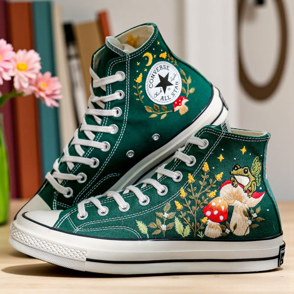 Mushroom Converse Shoes with Colorful Embroidery and High-Top Design for Unique Style
