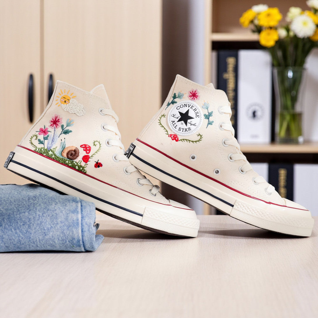 Converse embroidered Mushroom Shoes for Ladies with vibrant designs perfect for casual outings