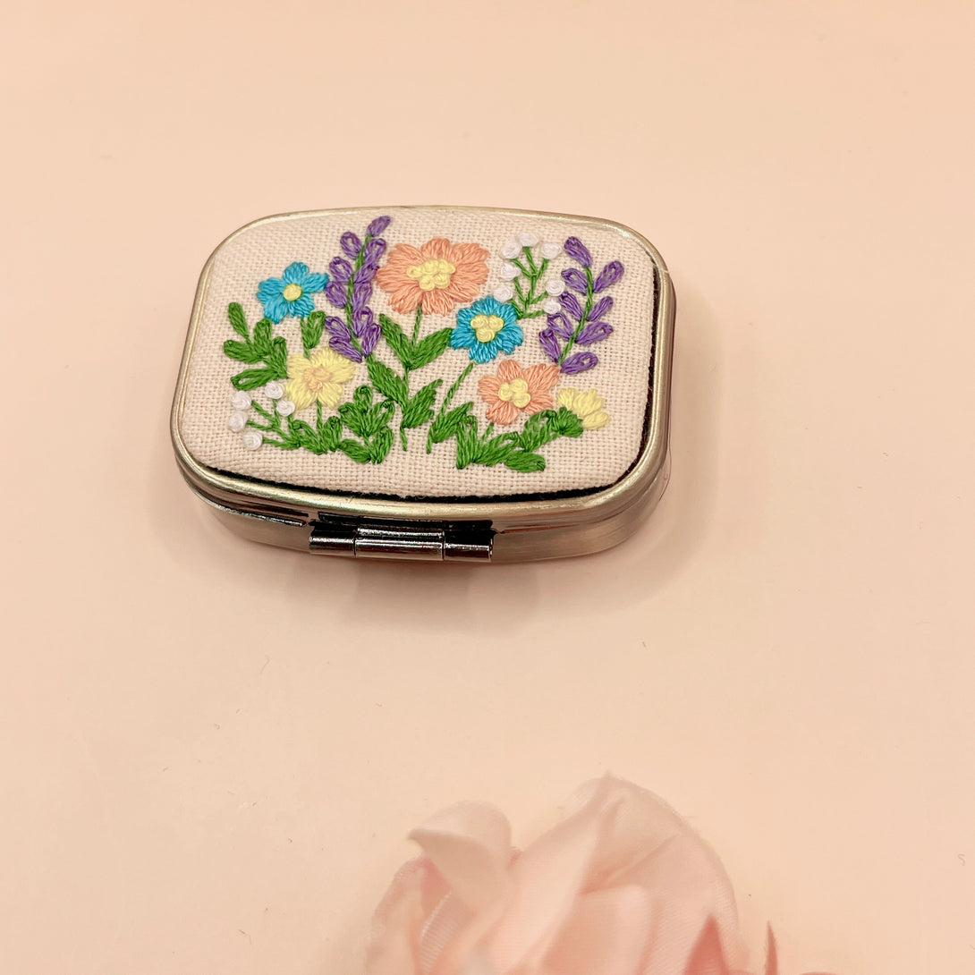 Stitchery Zone Personalized Embroidered Jewelry Box with colorful floral embroidery on fabric top