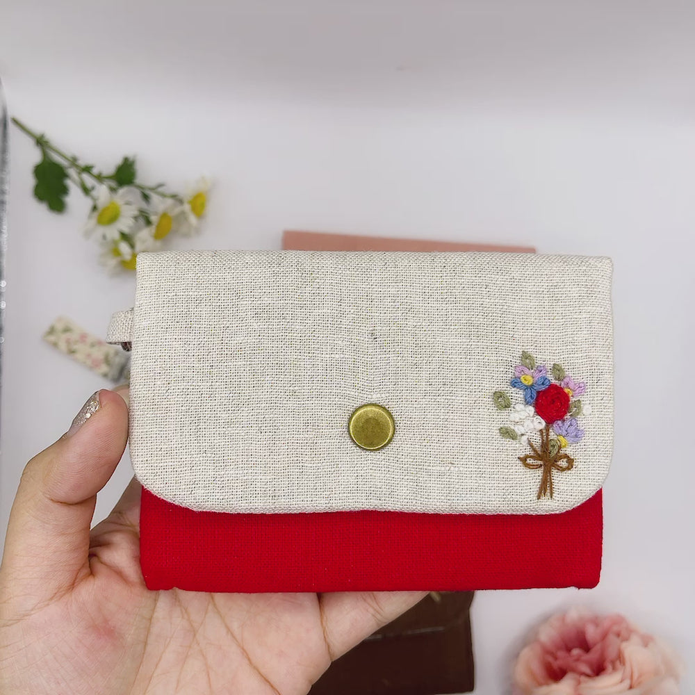 Embroidered Linen Wallet - Stylish & Compact for Women