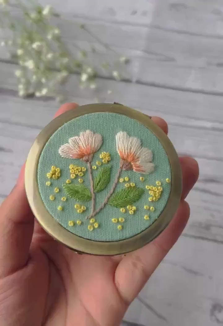 Small Decorative Mirror with Flowers Embroidery