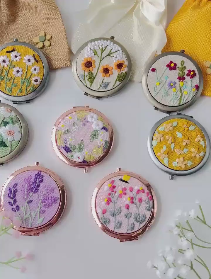  flower Embroidered Compact Mirror 