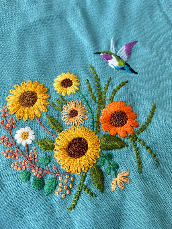 Handmade Sunflower & Hummingbird Embroidered Apron Patterns | Kitchen or Garden Apron