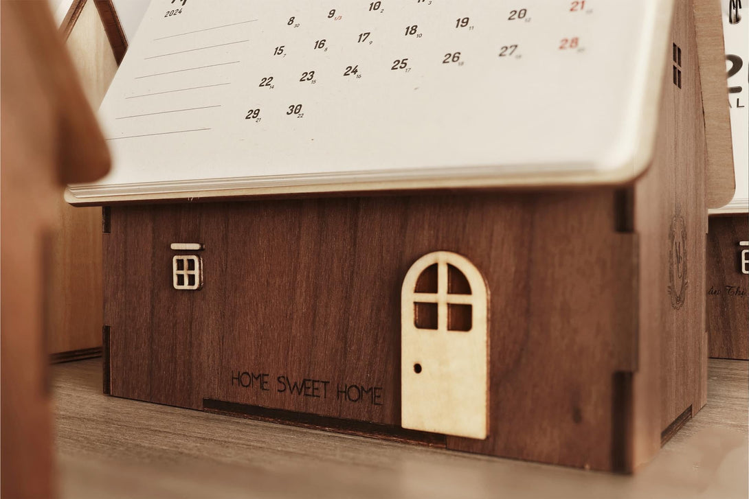 Luxury Walnut Wood House Calendar | Wood handmade Calendar - Stitchery Zone