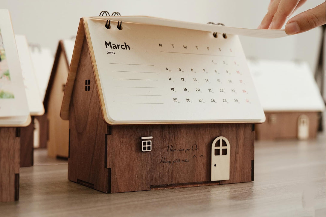 Luxury Walnut Wood House Calendar | Wood handmade Calendar - Stitchery Zone