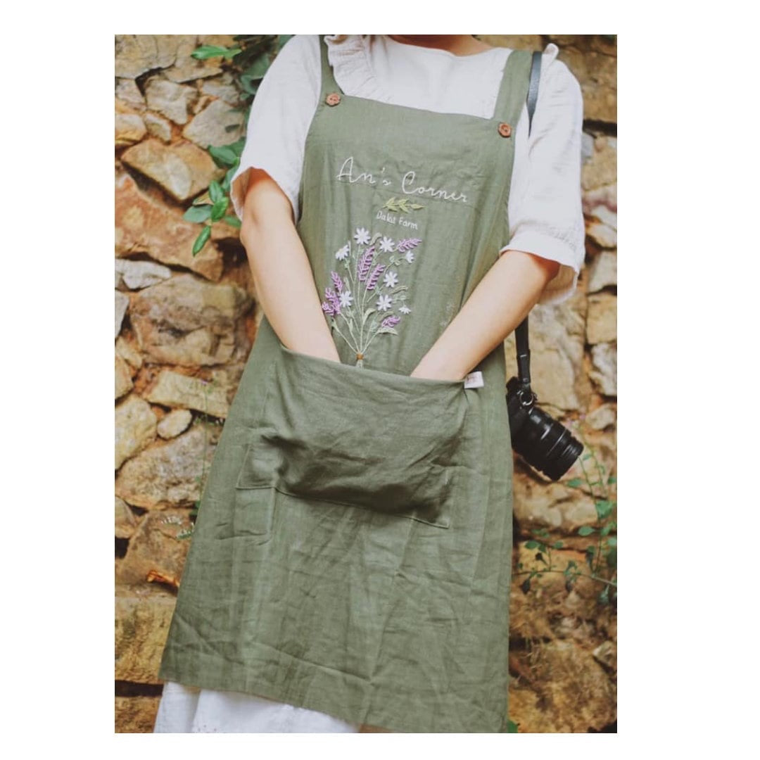 Secret Garden Flower Embroidery Apron - Stitchery Zone